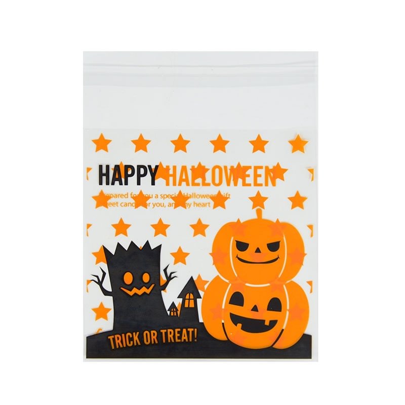 50/100pcs Happy Halloween Candy Bag Gift Cookie Bags Biscuits Snack Plastic Packaging Bags Halloween Party Decoration Supplies