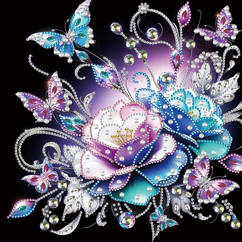 Diamond Painting - Partial Special Shaped Drill - Rose Butterfly(Canvas|30*30cm)