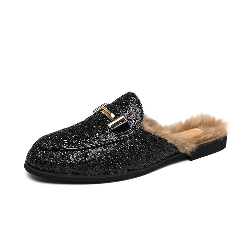 Fur Man Loafers Slippers Winter Casual Shoes Lightweight Half Shoes For Men Flats Plush Mules Outdoor Mule Masculino Big Size 46
