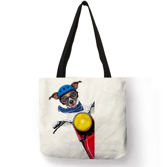 Linen Eco-friendly Tote Bag -  Bad Biker Dogs