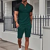 Men's Casual Color-Block Waffle-Knit Short-Sleeve T-Shirt & Shorts Two-Piece Set by Inlyline