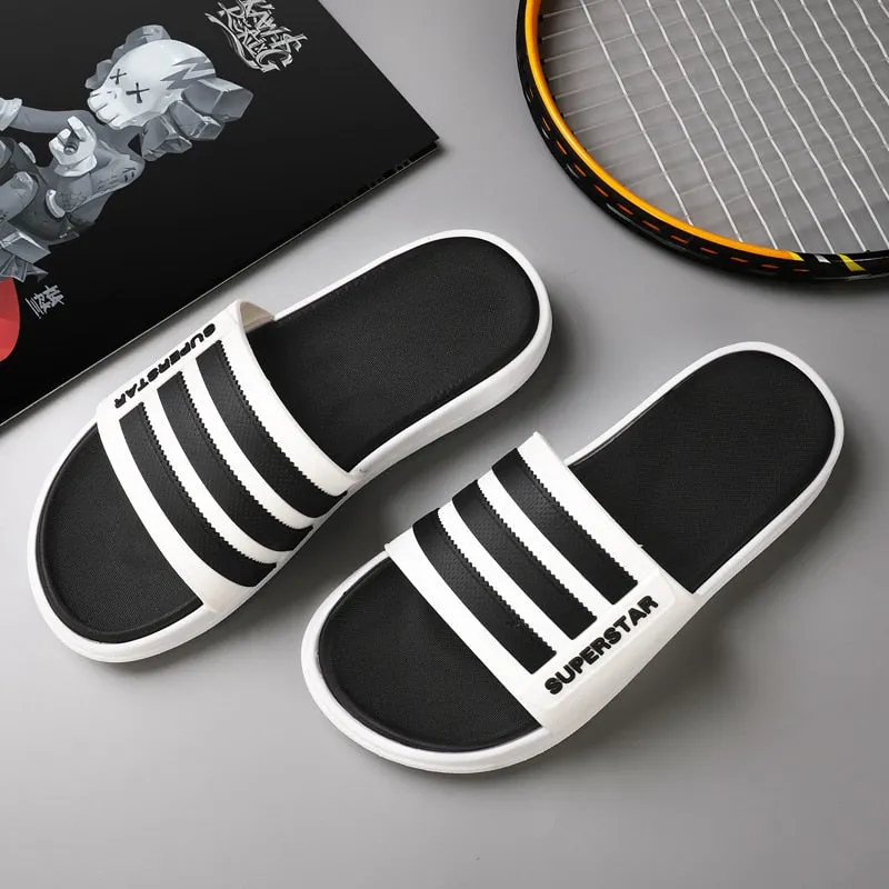 Unisex Home Slippers Soft Sole Bathroom Non-slip Indoor Shoes Flat Slides Summer Sandals Men Women Beach Outdoor Flip Flops