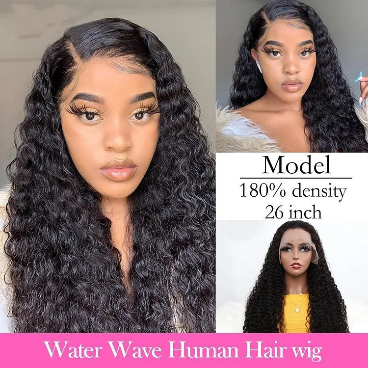 180% Density Water Wave 13*4 Lace Front Human Hair Wigs-elleschic
