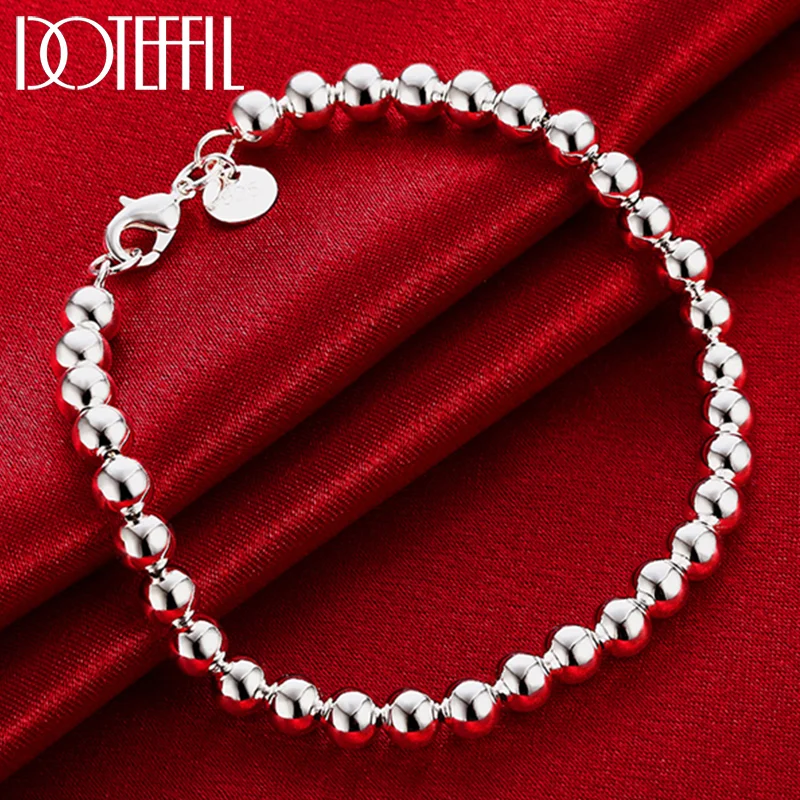 DOTEFFIL 925 Sterling Silver 6mm Hollow Ball Bead Chain Bracelet For Women Jewelry