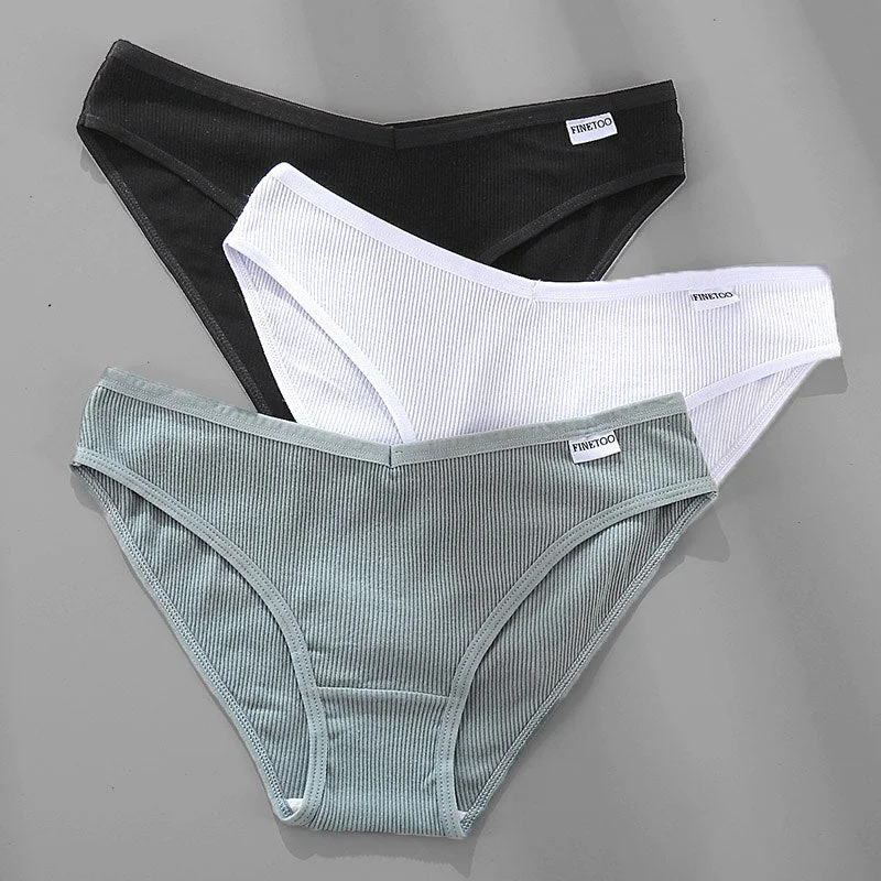 3PCS/Set Women's Panties Cotton Underwear Briefs Female Underpants Lingerie Sexy Low Waist Pantys for Woman 6 Solid Color M-4XL