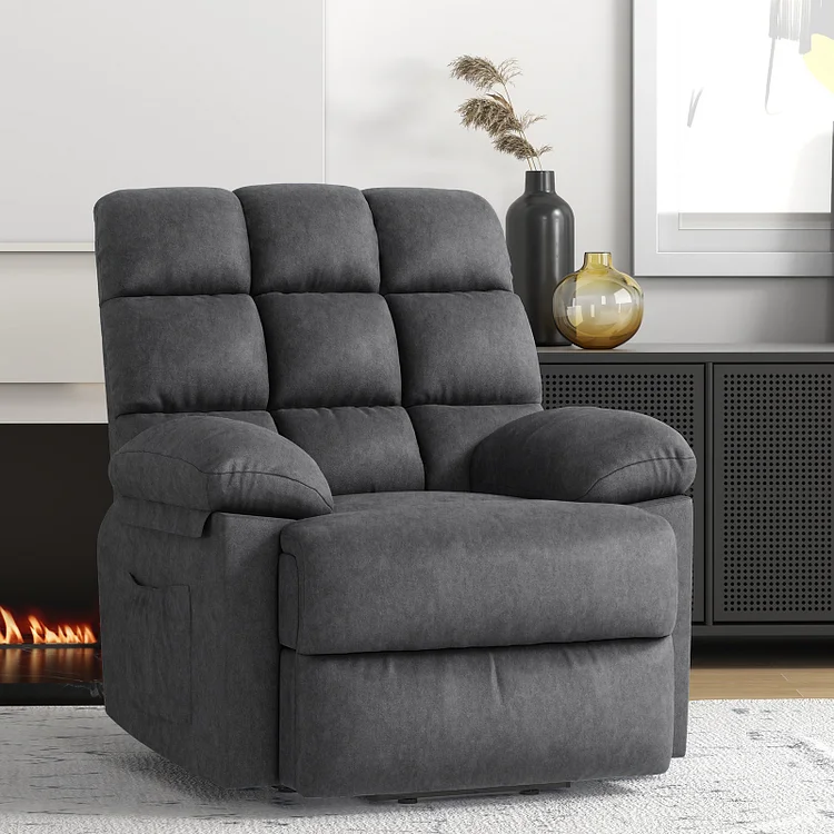 Bestier 36 in. Grey Microfiber Power Lift Recliner with Side Pockets Soft Upholstered Assist Chair