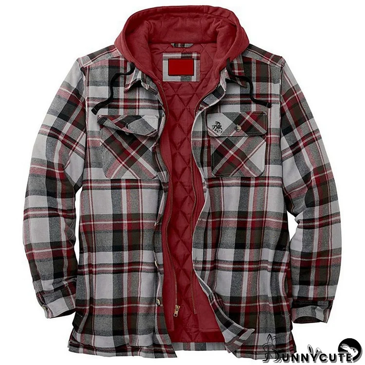 Men's Plaid Long Sleeve Oversized Hooded Jacket