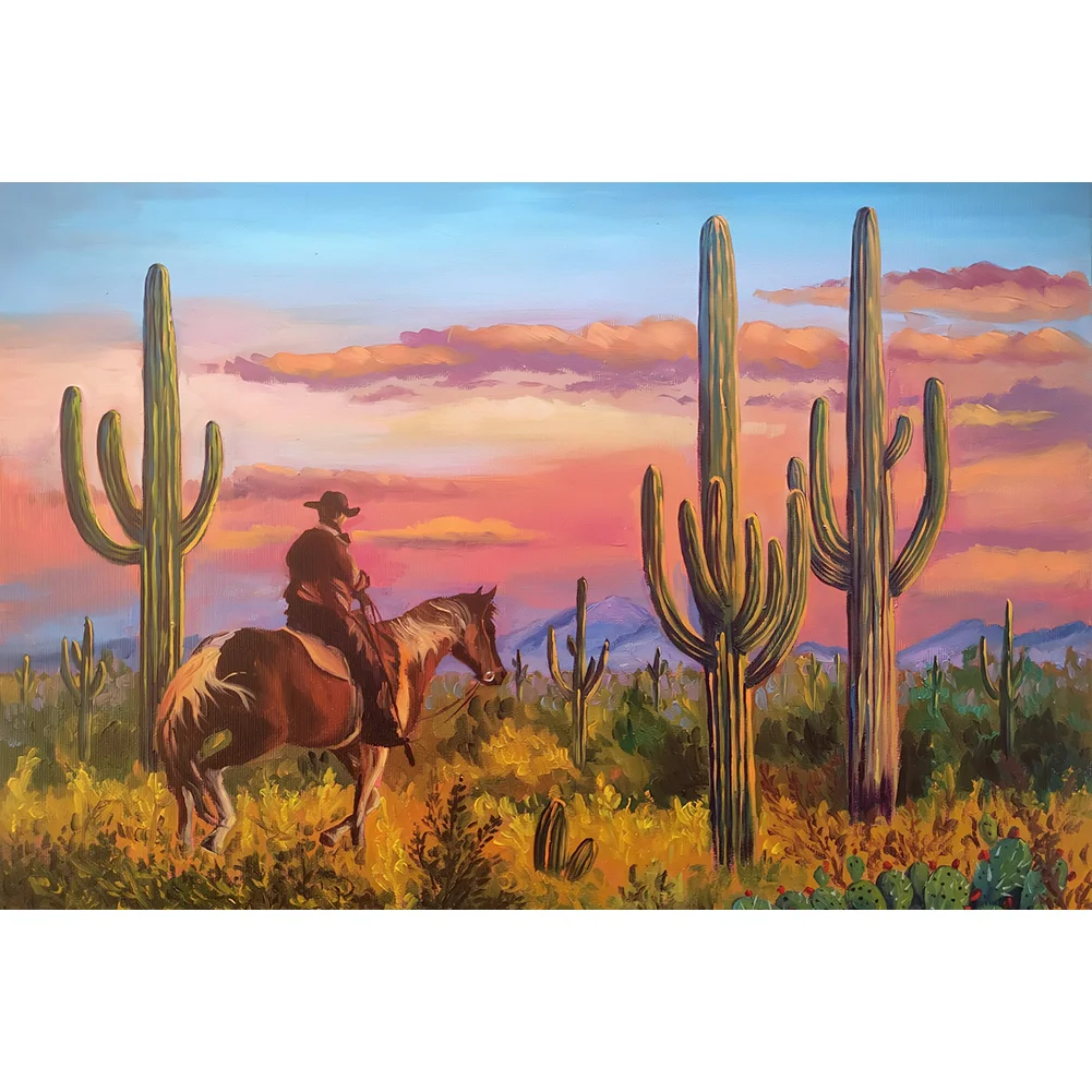 Full Round Diamond Painting - Sunset Over Cactus Sonoran Desert(Canvas|45*30cm)