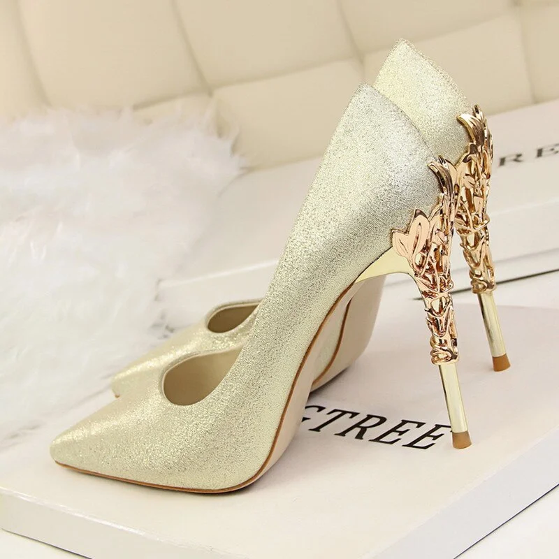 2019 Women pumps Sexy Pointed toe Luxury Metal high heels shoes woman Spring Summer Women party wedding shoes High heels Zapatos