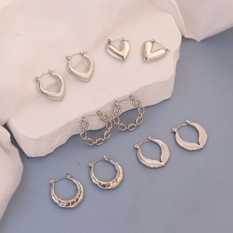 1 Pair Minimalist Round Oval Heart Shape 304 Stainless Steel Earrings
