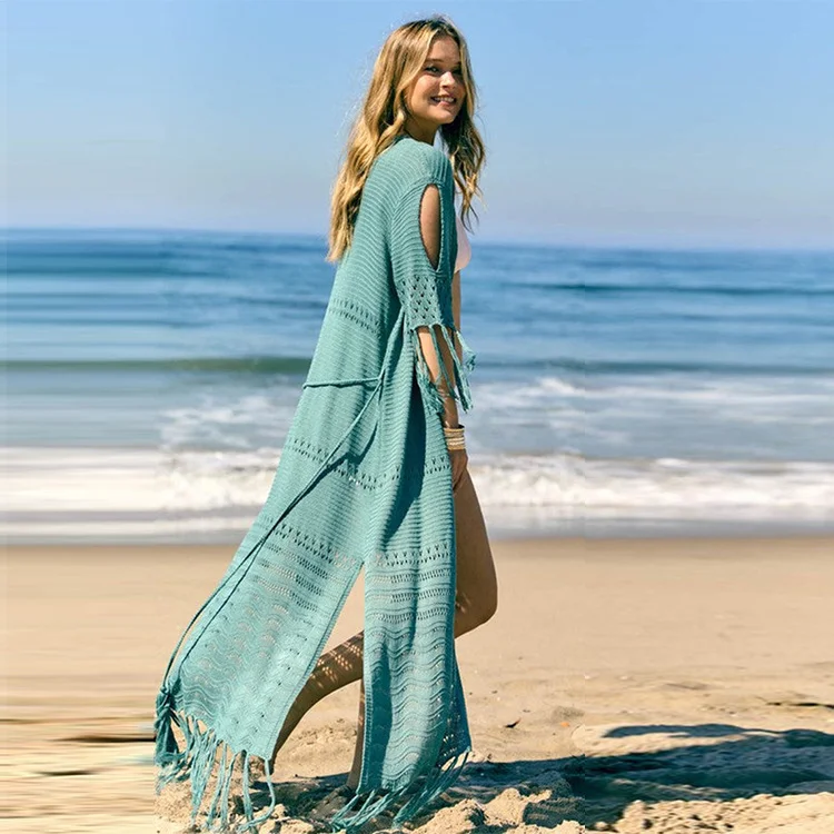 Athvotar Athvotar And Summer New Solid Knitted Jersey Bikini Skirt Belt Long Beach Coat