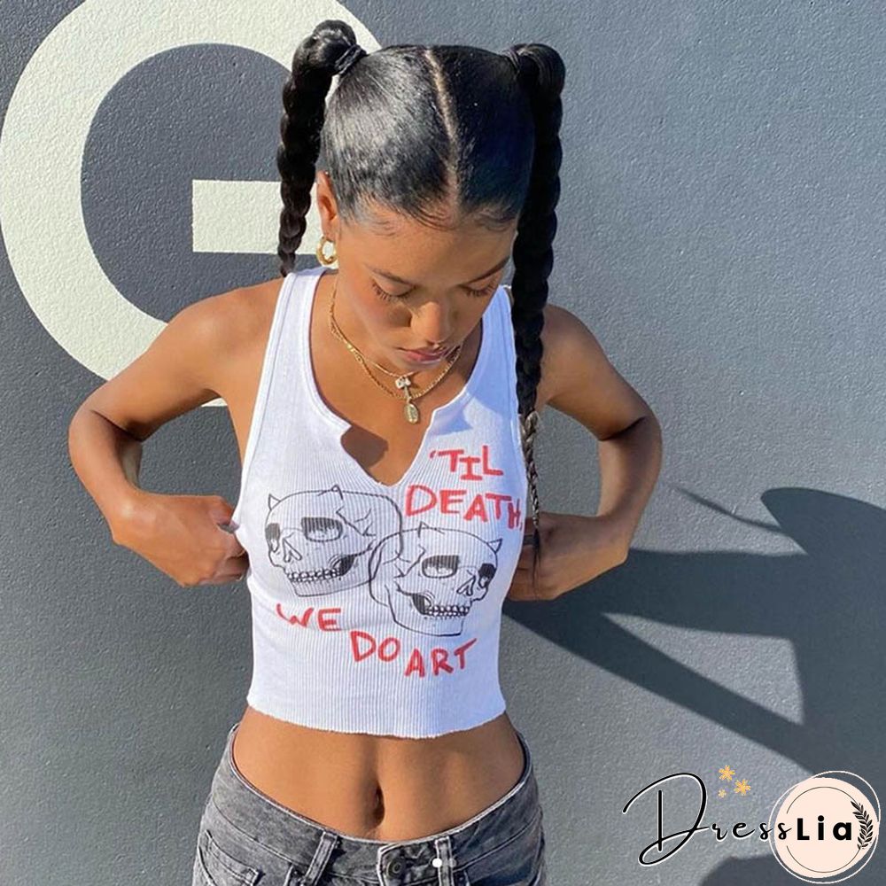 Aesthetic Graphic Cyber Streetwear Women Chic Sleeveless Activity Tank Tops Harajuku Skinny Crop Tops Camisole