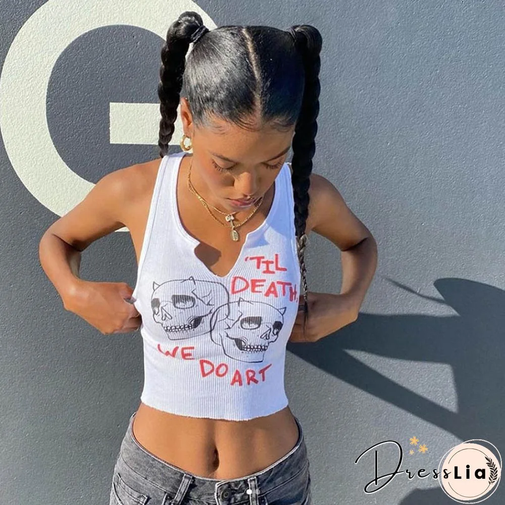 Aesthetic Graphic Cyber Streetwear Women Chic Sleeveless Activity Tank Tops Harajuku Skinny Crop Tops Camisole