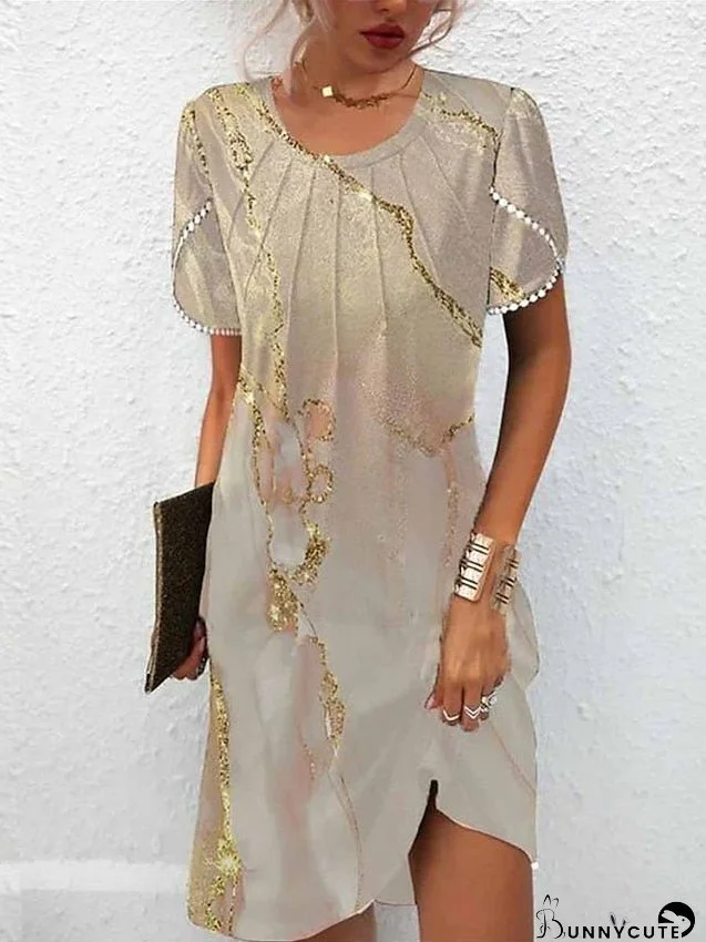 Casual Dress Summer Dress Print Dress Ombre Marble Print Patchwork Print Crew Neck Mini Dress Fashion Streetwear Outdoor Daily Short Sleeve Regular Fit Khaki Summer Spring S M L XL XXL for Women