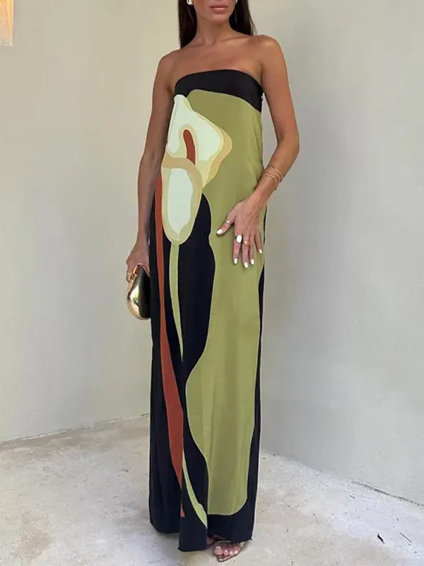 Loose Plus Size Printed Split-Joint Tube Maxi Dresses