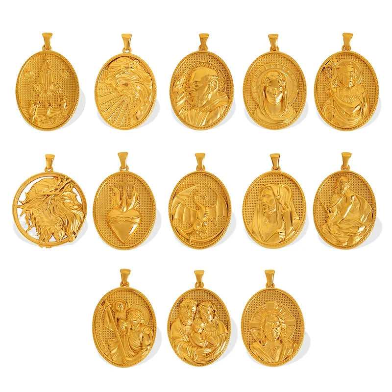 1 Piece 26*35.7mm 34*36.8mm 304 Stainless Steel 18K Gold Plated Virgin Mary Oval Solid Color Pendant Jewelry Accessories