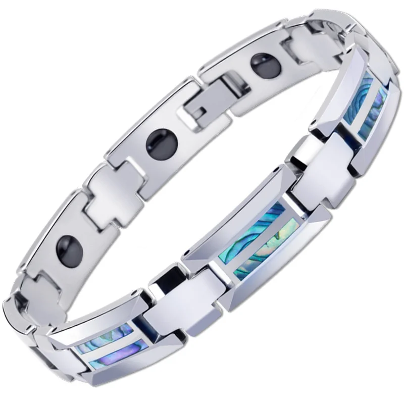 Women's Or Men's Unisex Tungsten Carbide Hologram Energy Bracelets with Broken Opal Inlay Fashion Link Chain Bangle Jewelry Gifts For Mens And Womens