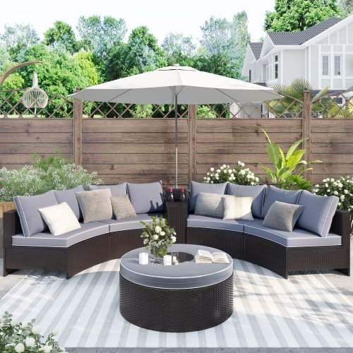 GLVEE 6 Pieces Outdoor Sectional  Patio Rattan Sofa Set