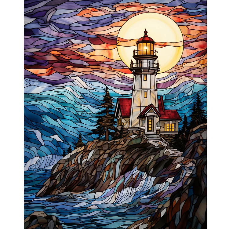 Lighthouse Glass Painting 40*50CM(Canvas) Full Round Drill Diamond Painting gbfke