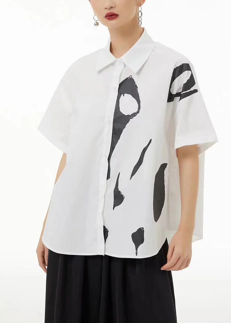 Art White Original Design Print Cotton Shirt Tops Summer