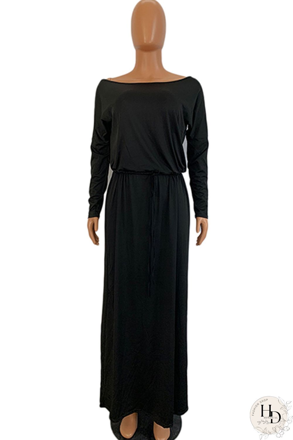 Blue Milk. Celebrities Off The Shoulder Long Sleeves One word collar Step Skirt Ankle-Length Solid