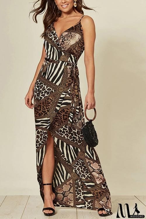MidiSono - Lepard Patchwork Slip Maxi Dress