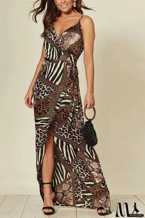 MidiSono - Lepard Patchwork Slip Maxi Dress