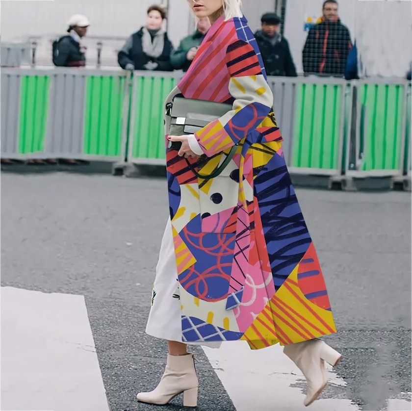 Casual Contrast Fun Print Long Sleeve Coat