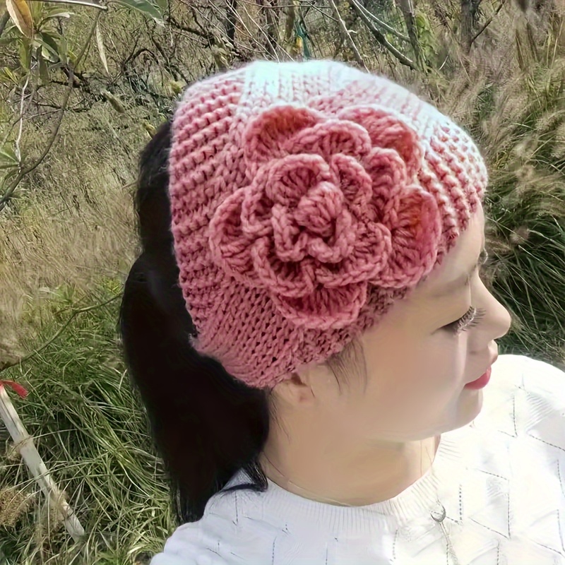 1pcs Solid Color Flower Headband Woolen Knitted Hair Band Wide-brimmed Headband Autumn And Winter Warm Hair Accessories