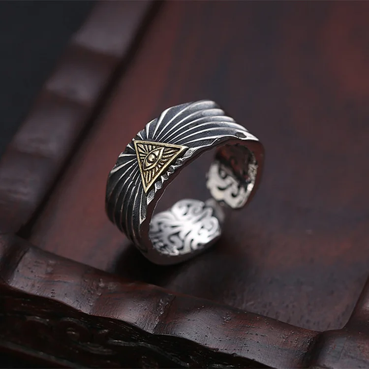 Retro Silver Eye of Horus Egypt Protection Egypt Pyramid All-Seeing Eye Open Ring for Women Personality Cool Band Ring Fashion Jewelry GiftAnillos Mujer