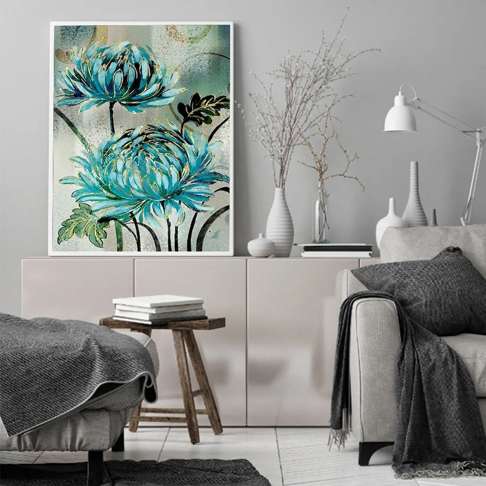 11CT Full Stamped Cross Stitch - Blue flower(Canvas|40*50CM)