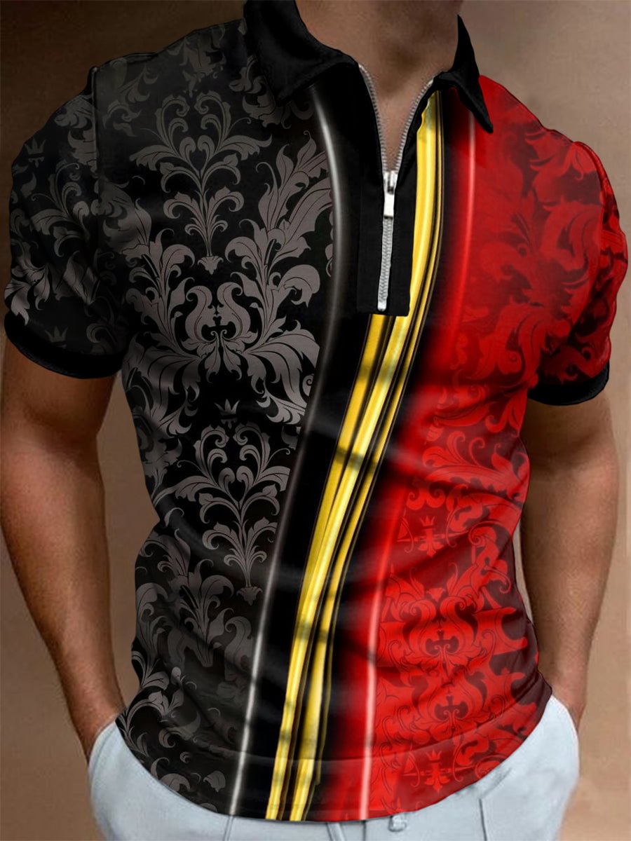 Men's Casual Color Matching Printed Polo Short Sleeve