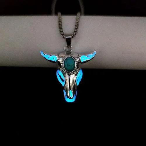 Glowing Skull Bull Head Punk Biker Pendant