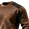Men's Vintage Brown And Black Leather Quilted Sweatshirt With Perforated Details by Inlyline