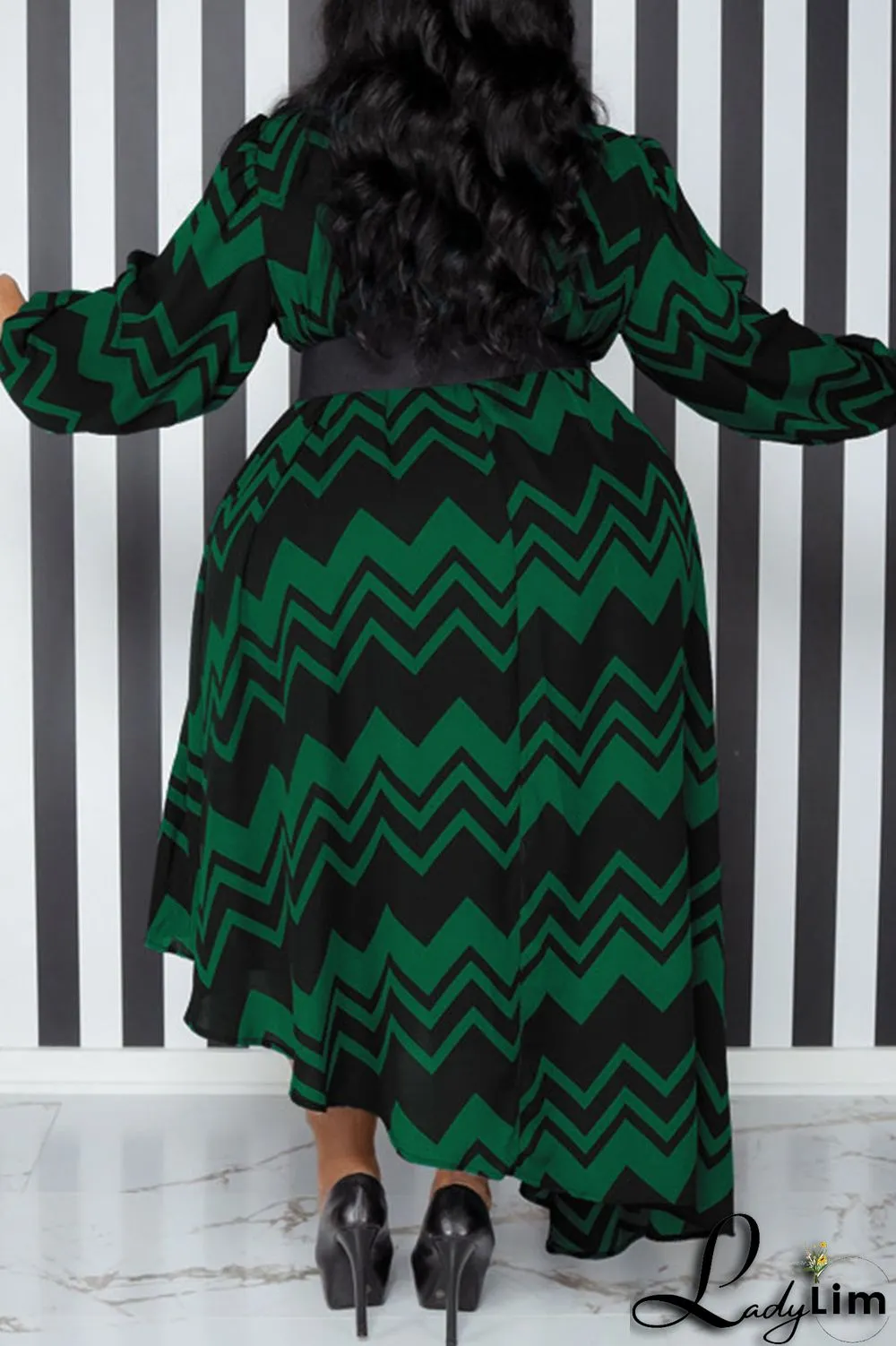 Yellow Casual Print Patchwork With Belt O Neck Irregular Dress Plus Size Dresses