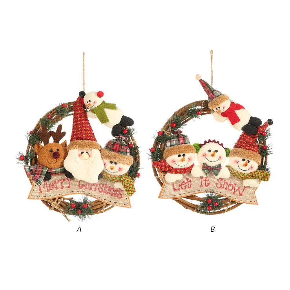Rattan Wreath Christmas Doll Hanging Home Wall Holiday Decor Craft Gift、、sdecorshop