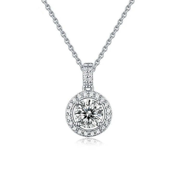 925 Sterling Silver 1.0Ct D Color Twinkle Moissanite Round Pendant Necklace