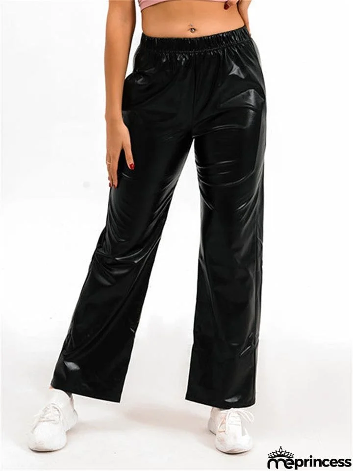 Women's High Waist Straight Leg Bright Metallic Pants