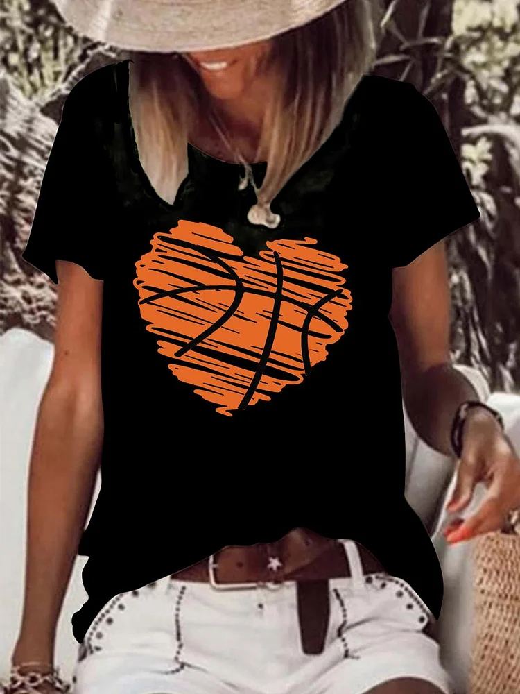 Heart Basketball Raw Hem Tee-Annaletters