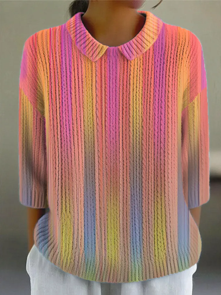 Women's Vintage Gradient Art Print Casual Peter Pan Collar 3/4 Sleeve Sweater