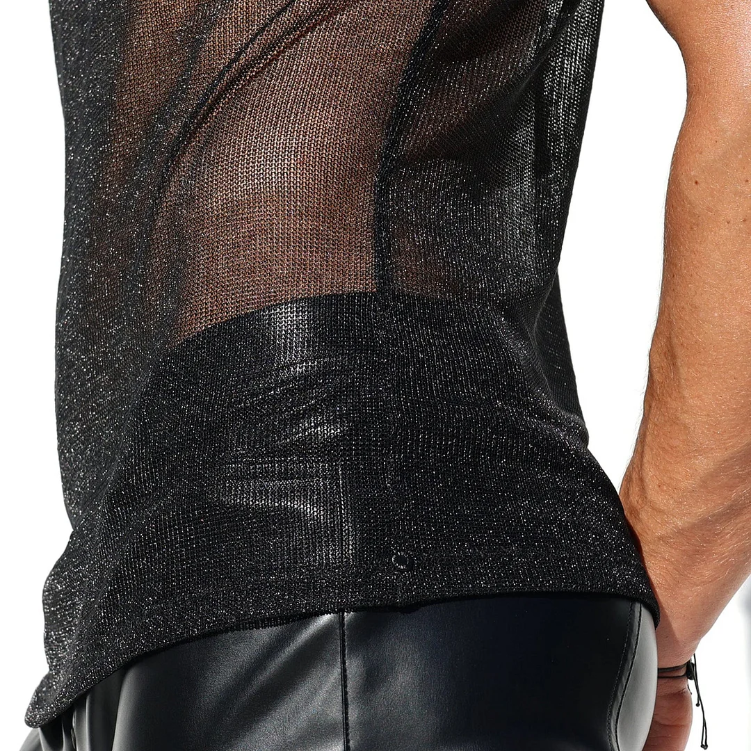 Men's Shiny Striped Loose Short-sleeved Crew Neck Top-inspireuse