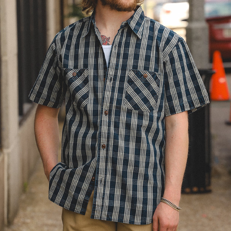 Men's Indigo Check Short Sleeve Work Shirt