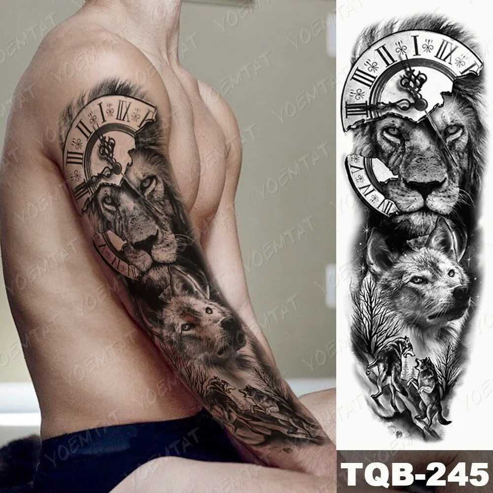 Sdrawing Arm Waterproof Traditional Temporary Tattoo Stickers Women Men Black Line Flowers Koi Crane Thigh Body Art Fake Tattoos