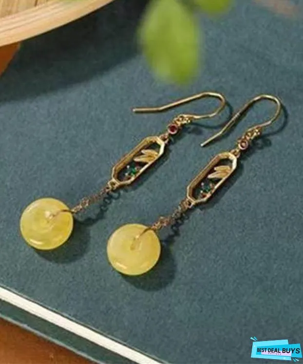Vintage Yellow Sterling Silver Beeswax Amber Ping Buckle Drop Earrings