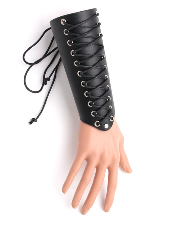 Statement Solid Color Lace Up PU Wristband Wrist Support