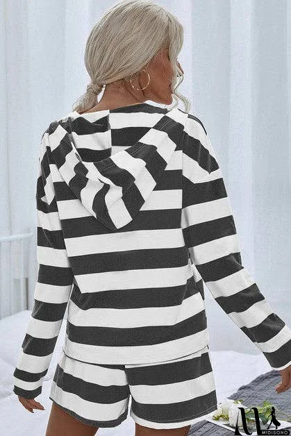 MidiSono - V Neck Striped Long Sleeve 2 Pieces