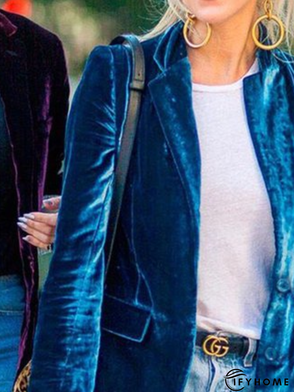 zolucky Blue Coral Velvet Solid Long Sleeve Trench coat | IFYHOME