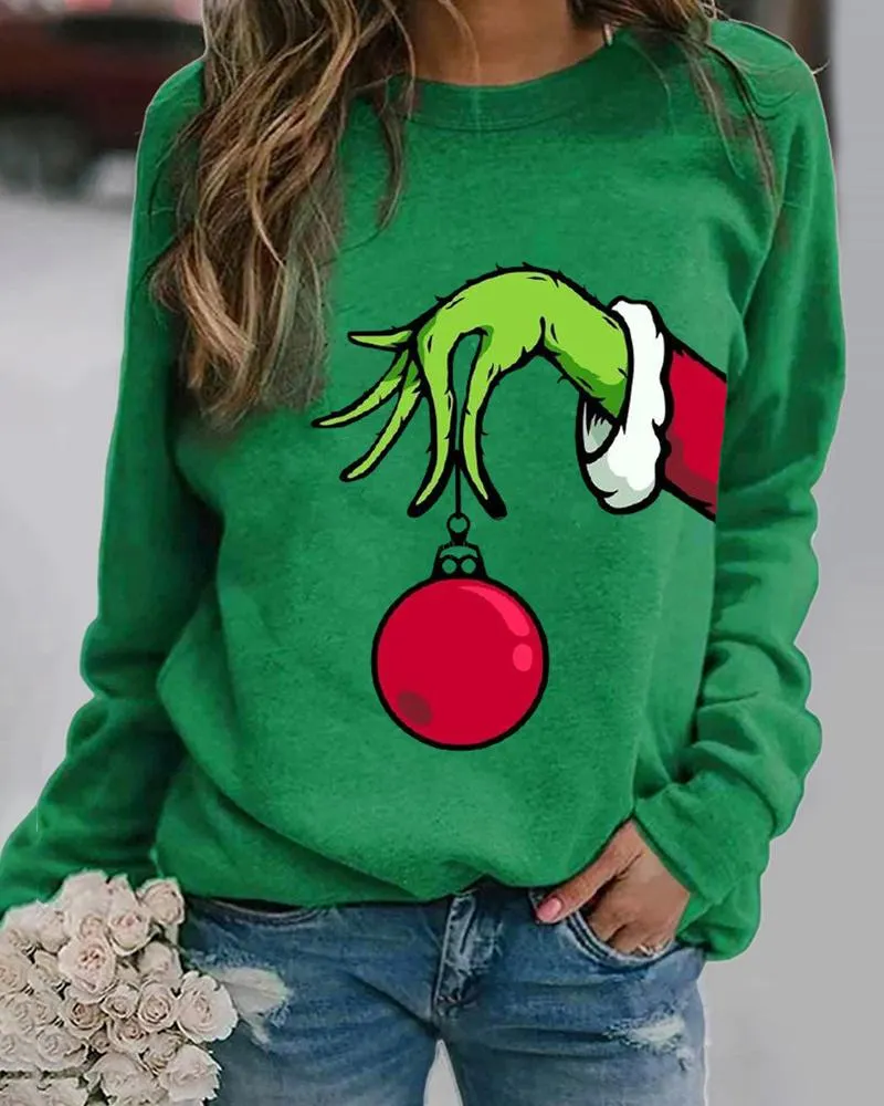 Christmas Grinches Print Long Sleeve Top