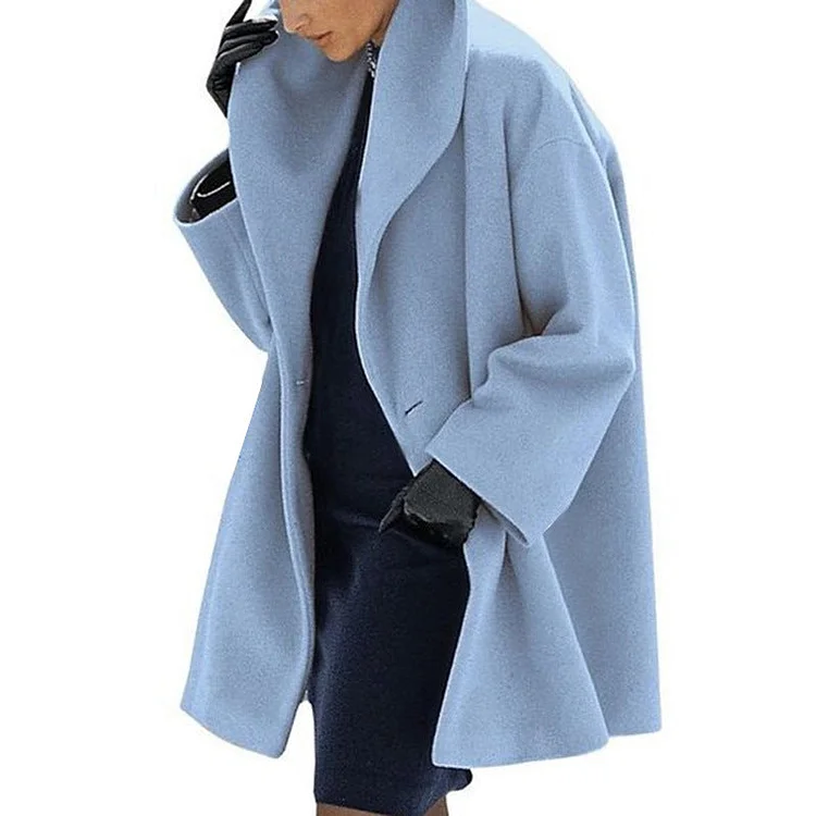 Round Neck Loose Hooded Woolen Coat