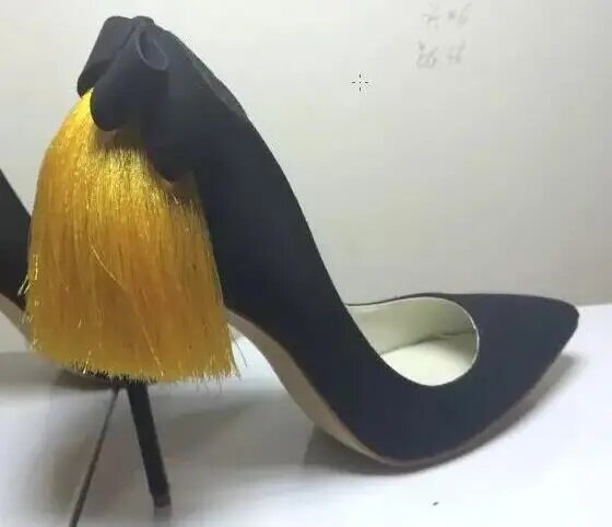 VCSHOES Back Fringe Bowtie Women Stiletto Pumps Suede Leather Ladies Point Toe High Heels Party Shoes Wedding Shoes